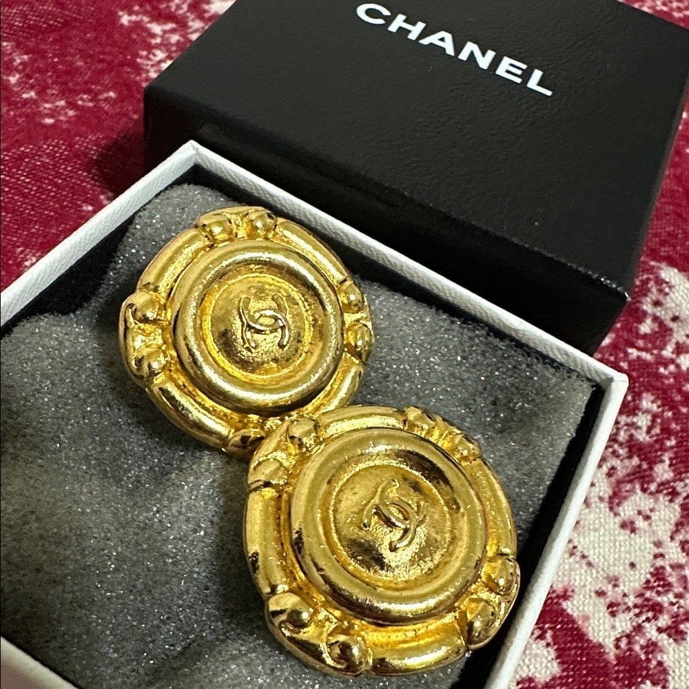 Chanel Gold-Tone Button Earrings